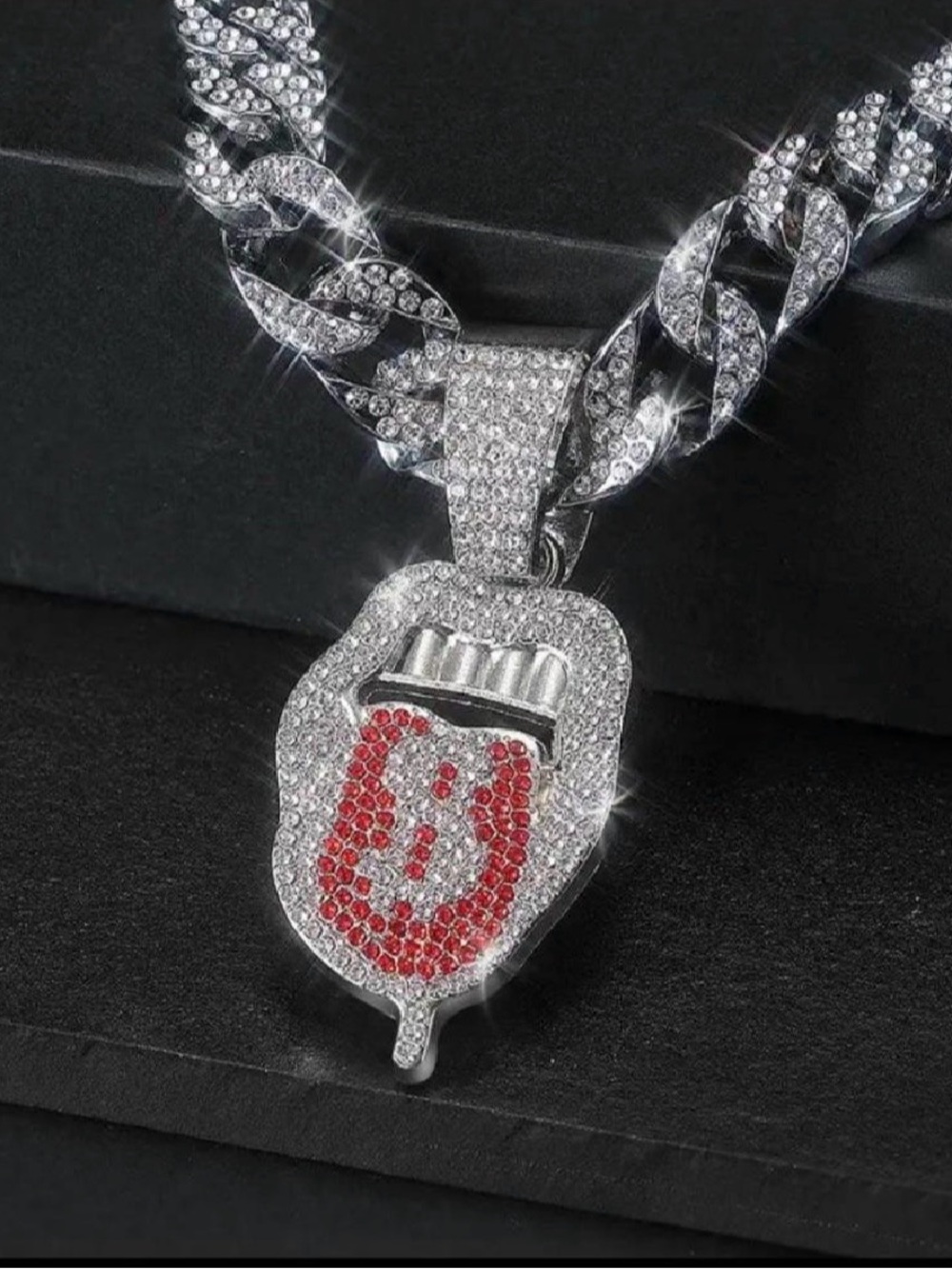 Paved Red Dollar Sign Pendant Cuban Link Necklace
